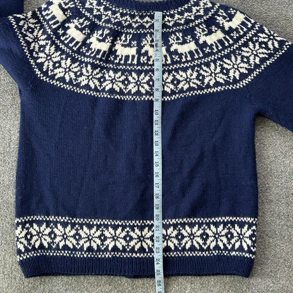 Norsk Håndstrikk Cardigan Womens Medium Blue Wool Reindeer Fair Isle Norway